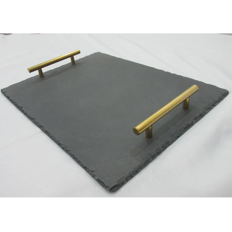 Special Design Handmade Serving Vintage Food New Product Fashionable Stone Turkish Tea High Quality Black Slate Plate Tray
