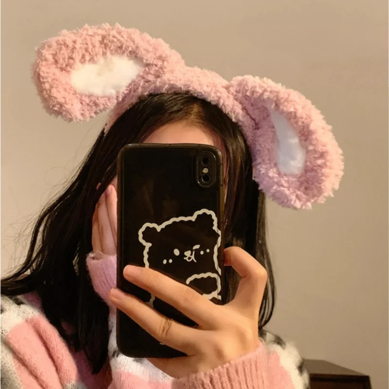 Bunny Ears Costume Plush Cute Cosplay Dress up Bunny Costume Faux Fur Rabbit Ear Headband for Kids and Adults