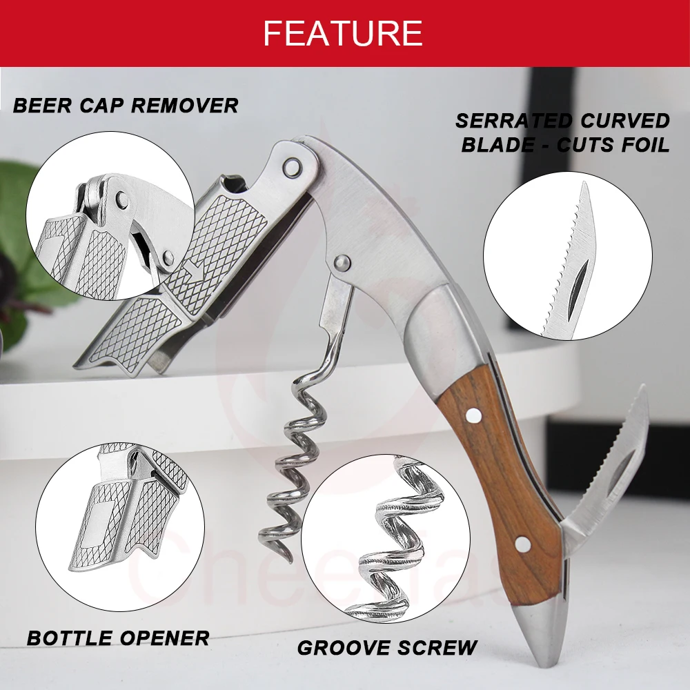 Halloween Day gift all in one wood mahogany wine corkscrew opener professional waiters wine
