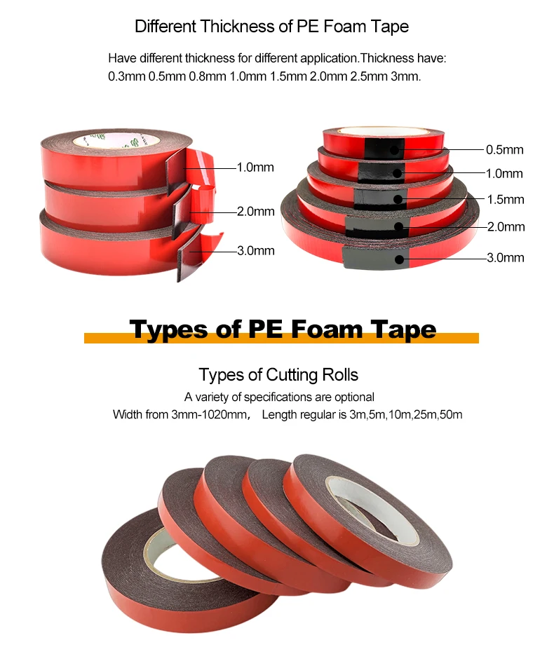 3mm Double Sided Permanent Tape Pe Foam Adhesive Roll Tape Strong 3mm 2.5mm 2mm 1mm For Led Light