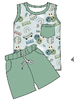 Zs16 smile bubs  print boys summer clothing sets