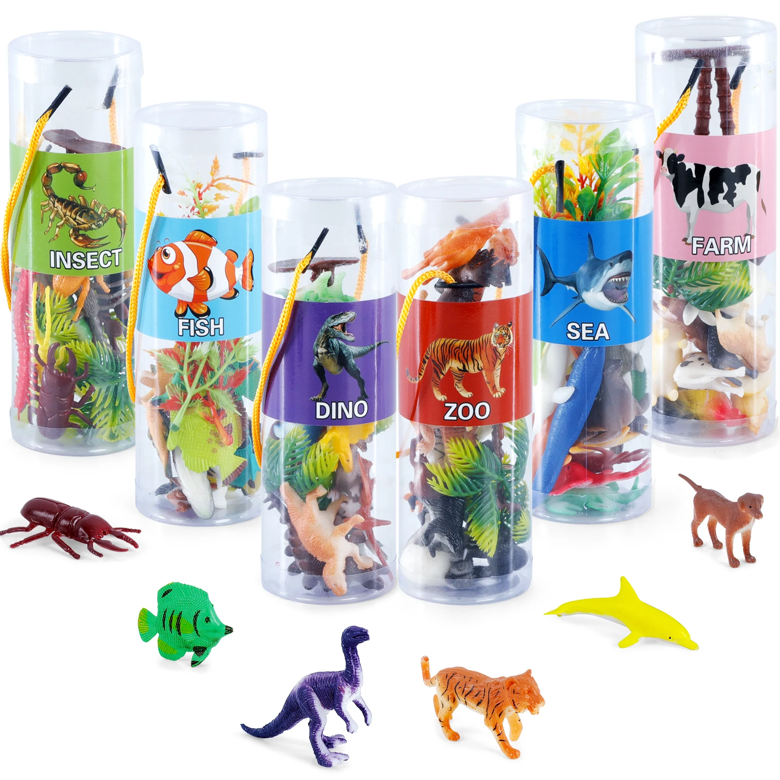 91PCS Mini Animal Figure Toy Include Farm Zoo Safari Dinosaur Insect Ocean Animal, Realistic Plastic Assorted Figurines Play set