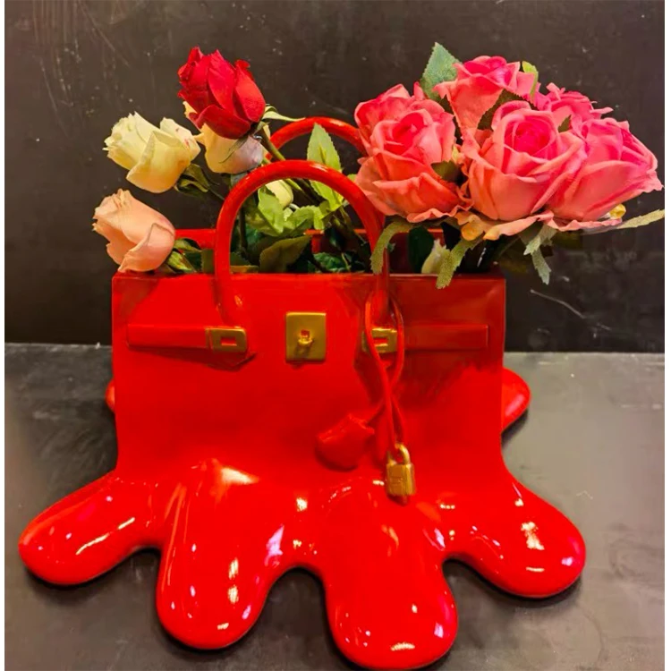 Modern art resin crafts handbag vase sculpture home decoration flower bag vase ornament