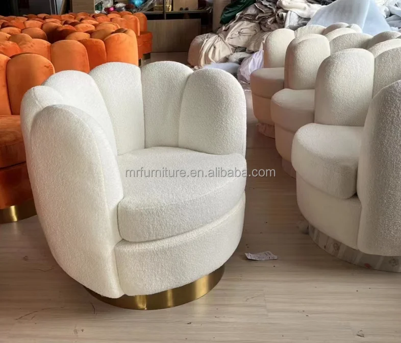 Hot Sale Luxury Living Room Chair Golden Base Upholstery Leisure Swivel Accent Chair For Home Hotel