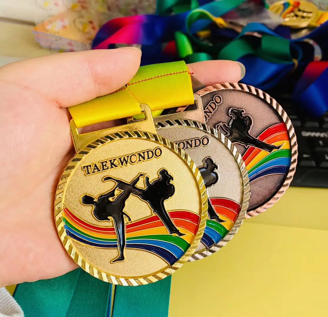 custom blank medals for ribbon cycling metal sports award trophies military with gold medal