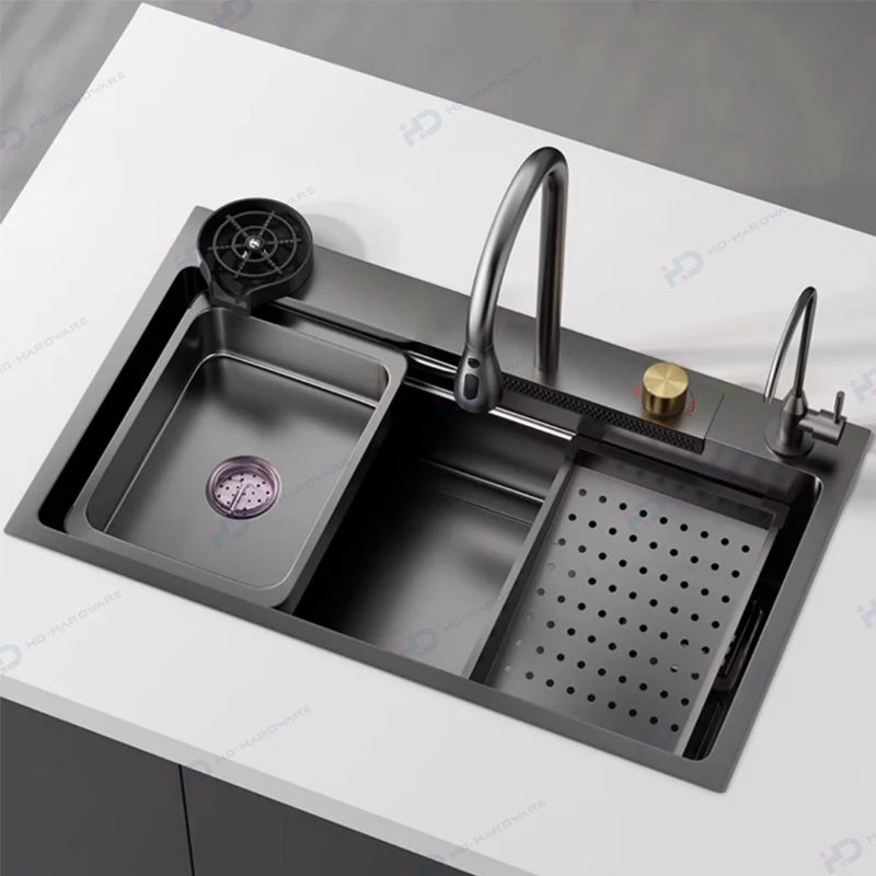 sink double slot corner multi-function stainless steel  hand made waterfall kitchen sink