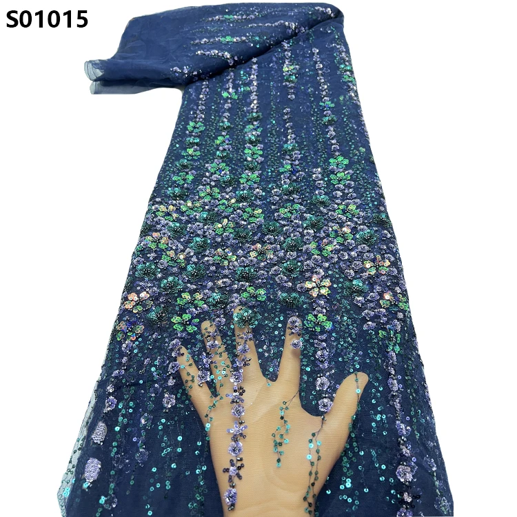 CHOCOO Newest Beauty African Sequins Embroidery Lace Fabric Dress Making Material Lace With Sequins