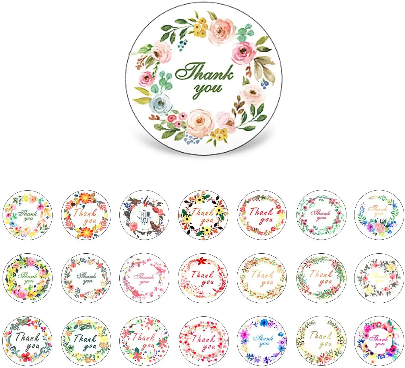
Self Adhesive Custom 100pcs Flower Thank you Packaging Stickers Custom Decorative Circle Seal Sticker For Sale 