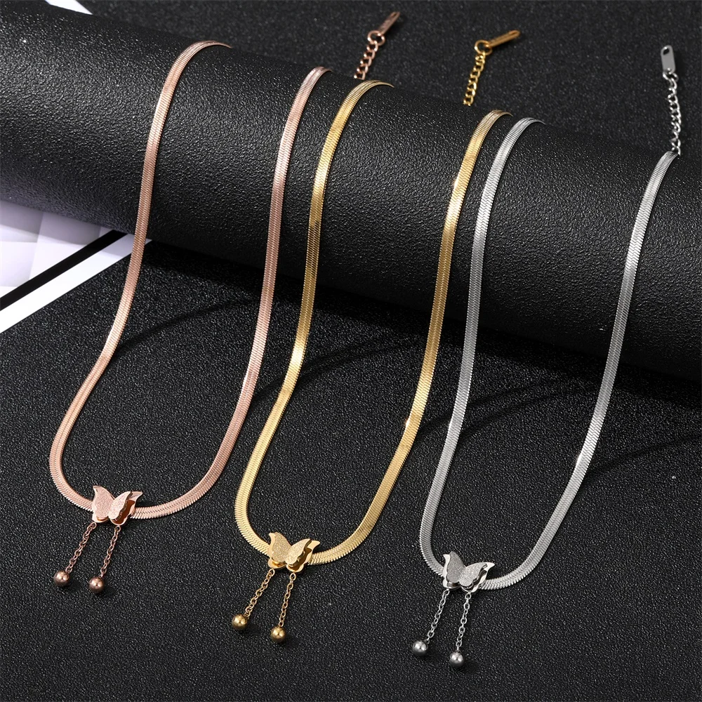 KISSWIFE Trendy Minimalist Tarnish Free 18k Gold Stainless Steel Snake Chain Butterfly Necklace for Women