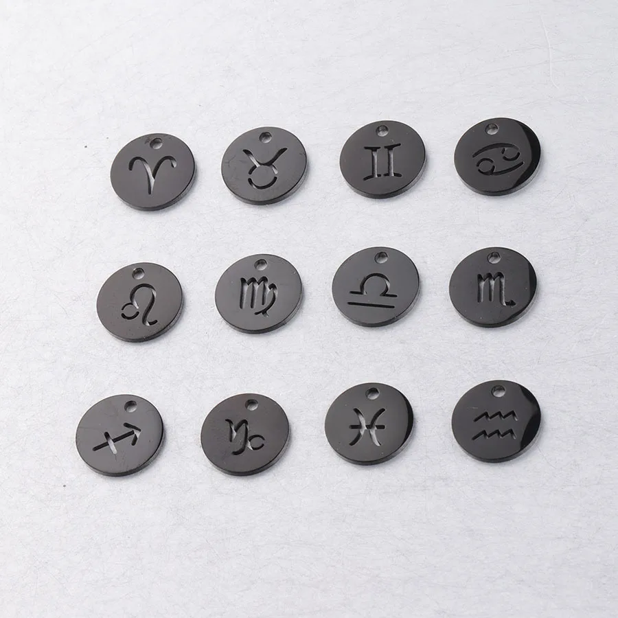 Wholesale Lucky Charm 12 Zodiac Constellations Sign Jewelry Stainless Steel Mirror Polished Pendant for Necklace Bracelet DIY