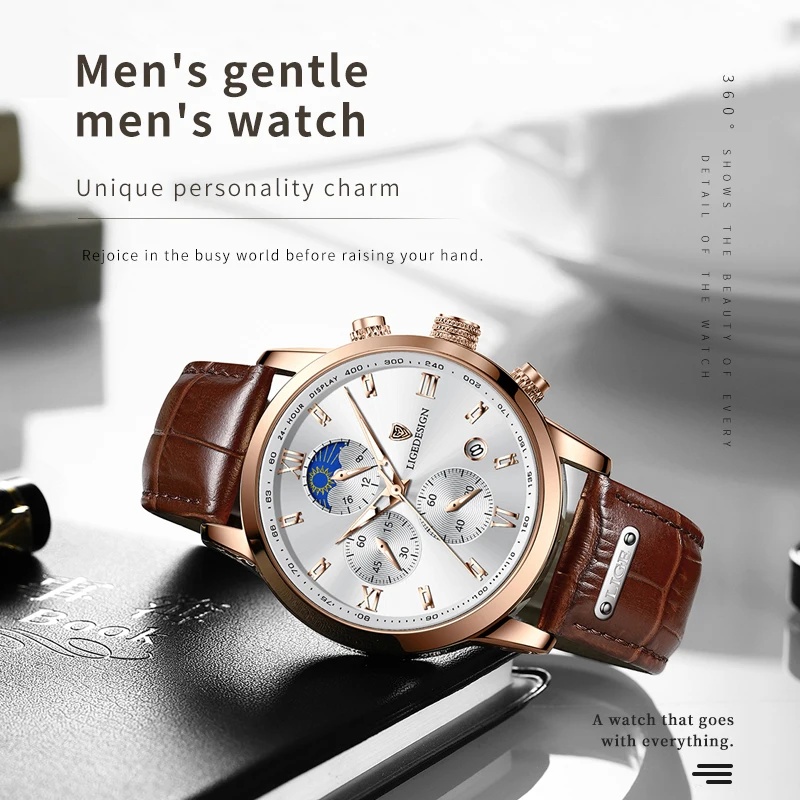 LIGE Hot Top Brand Luxury Men Leather Watch  Relogio Masculino Wristwatch Waterproof Sport Quartz Watches