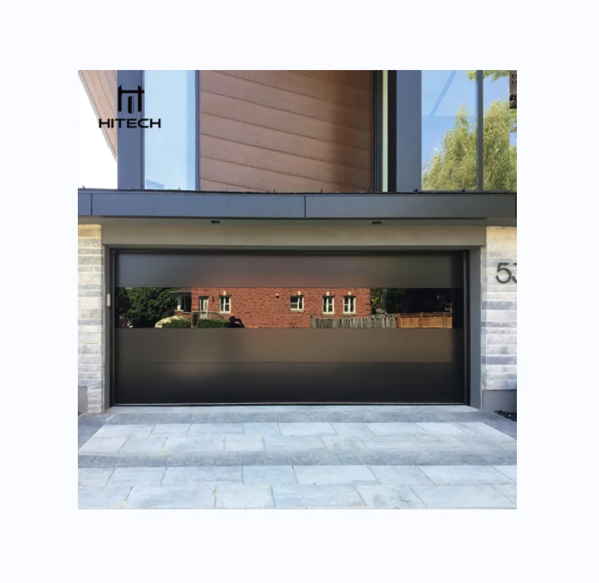 Hitech Factory Price Morden Black Color Glass Panel Electric Remote Automatic Control Insulated Sectional Garage Doors For Homes