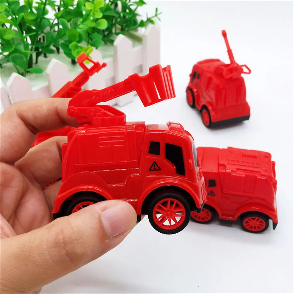 Hot Sale Plastic Children 4 Models Fire Engine Small Red Vehicle Friction Pull Back Series Mini Toy Car For Kids