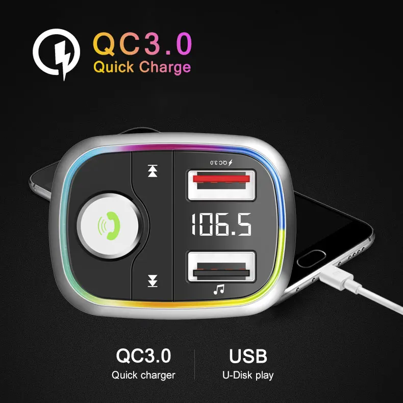 2021 Автомобильный FM-передатчик аудиоприемник адаптер Bluetooth 5 0 двойной USB QC3.0 быстрое зарядное