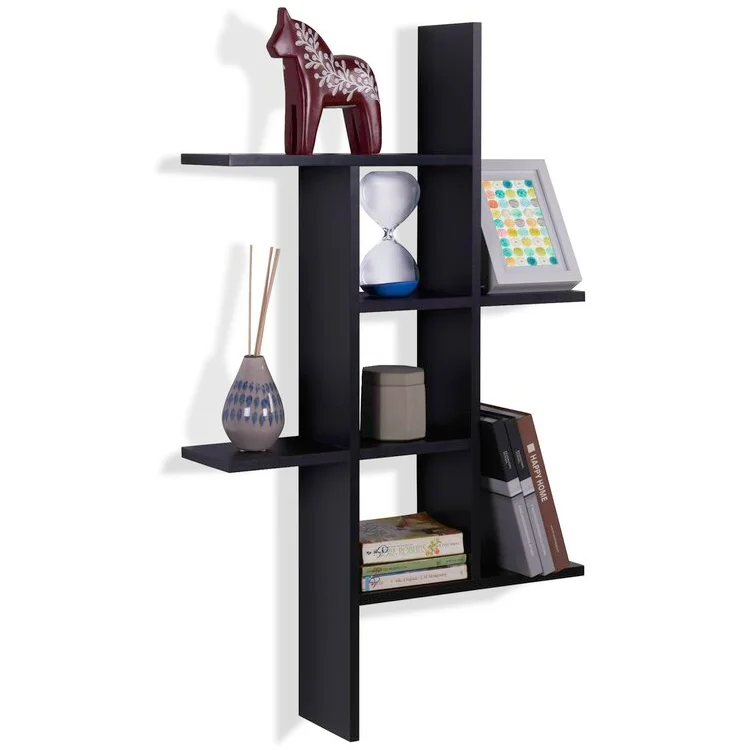 Hot sale natural wood chic design black personalization wall shelves home decor