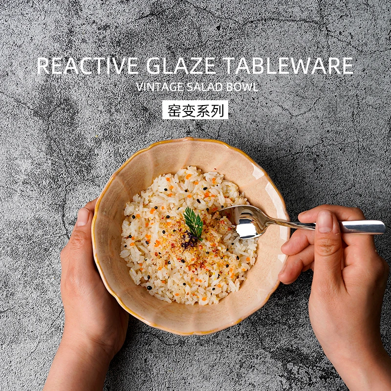 Vintage Pottery Chinese Salad Soup Bowl Big Size Porcelain Noodle Bowl Japanese Style Ceramic Ramen  Bowl