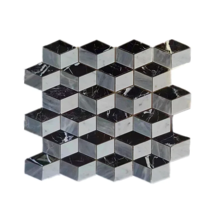 Black gray white Rhombus Marble Mosaic Tile Stone Diamond Shaped Mosaic Wall And Floor Tile
