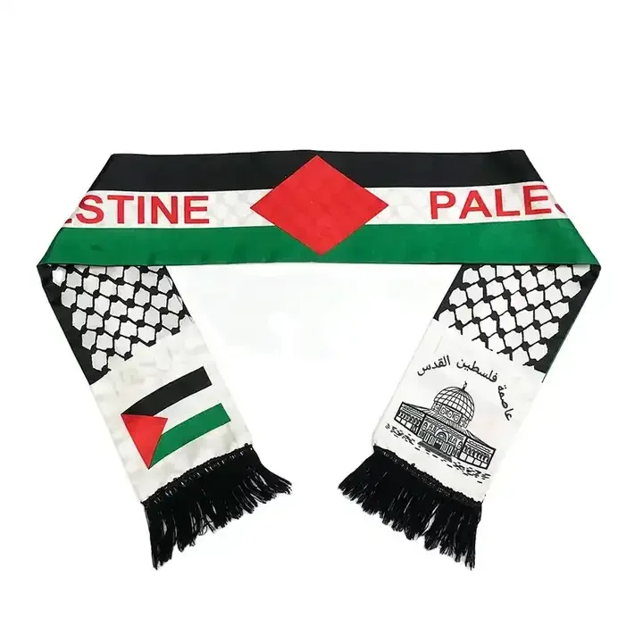 Wholesale 14x130cm Scarves Palestine Shawl Printing Satin Palestinian Flag Scarf For National Day