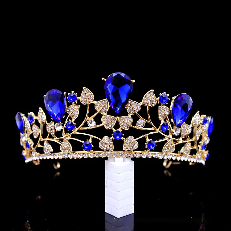 Wholesale Low Price Latest Design Blue Diamond Wedding Tiara Luxury Crystal Pageant Crown For Women
