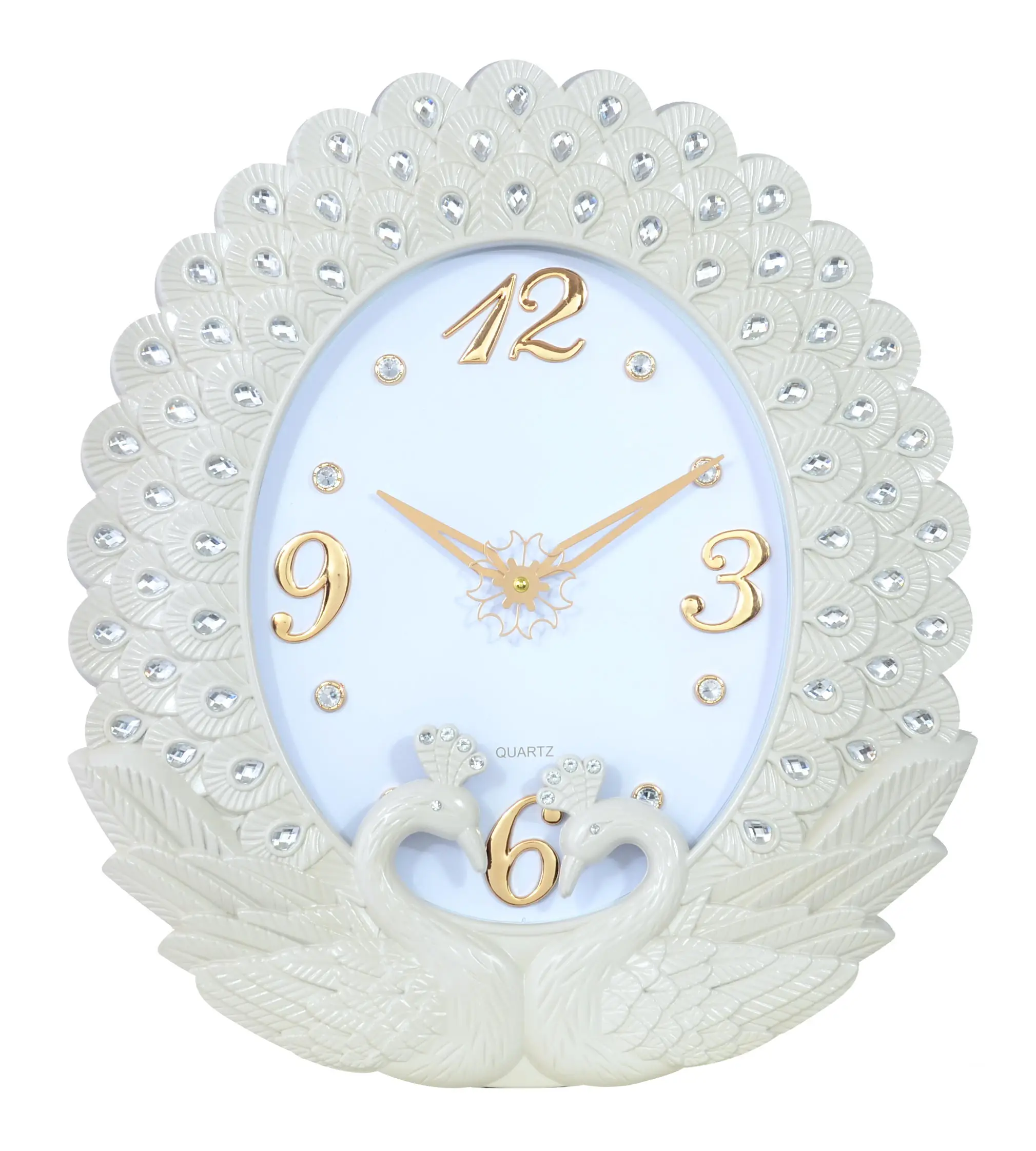 2021 new design crystal diamond swan goose plastic wall clock