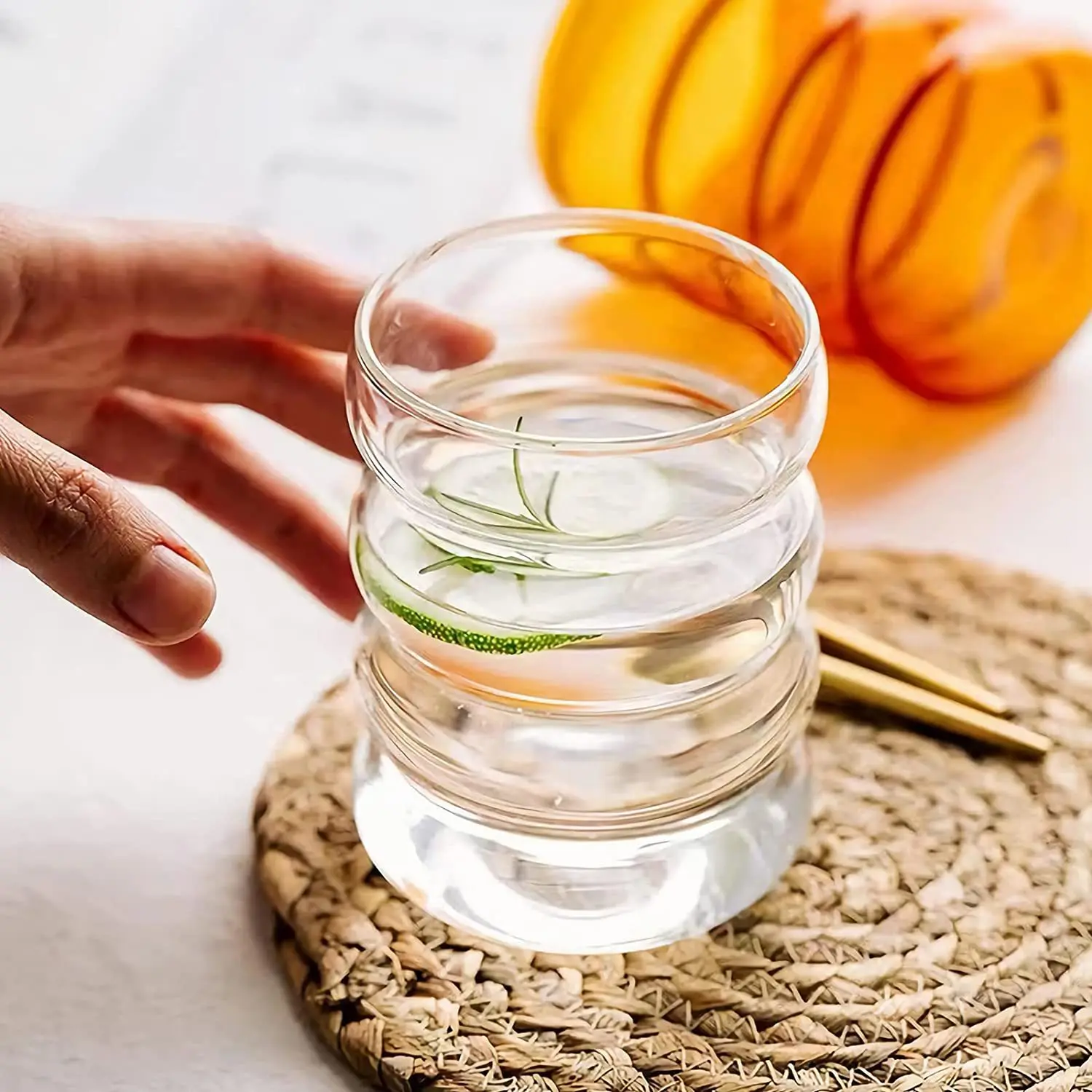 Single Spiral Layer Corrugated Creative Beverage Tumble Glassware High Borosilicate Caterpillar Glass Cup Set