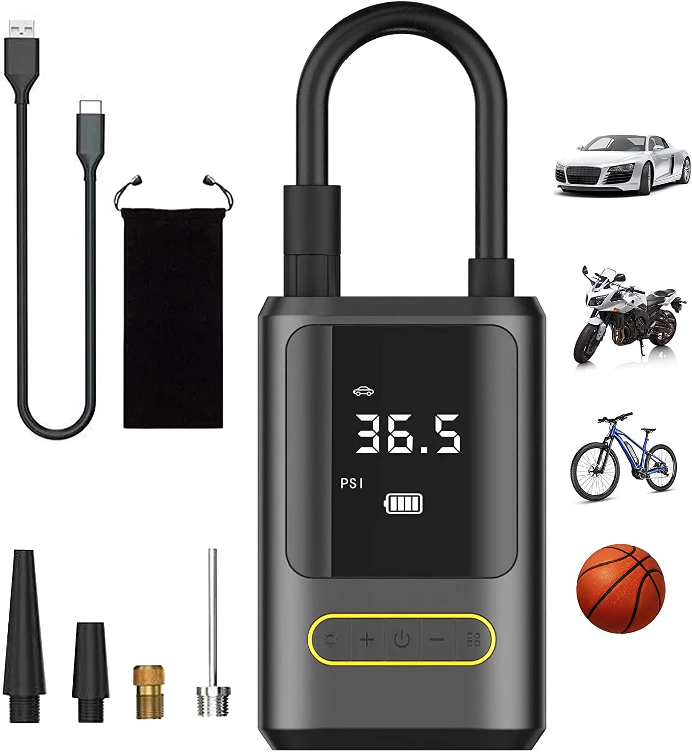 Tire Inflator Portable Air Compressor Cordless Car Tire Pump 150 PSI with LED Lights & Digital Screen for Cars, Motorcycles, E-B