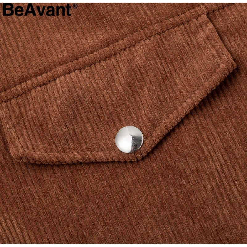 Casual corduroy buttons bomber long sleeve crop top jackets women Spring office lady solid coat female lapel short jackets