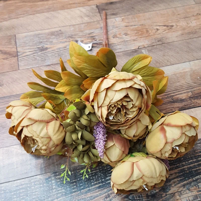 INUNION Factory Wholesale Silk Peony Bouquet Vintage Artificial Peonies Flower Arrangement for Home Wedding Party Decor