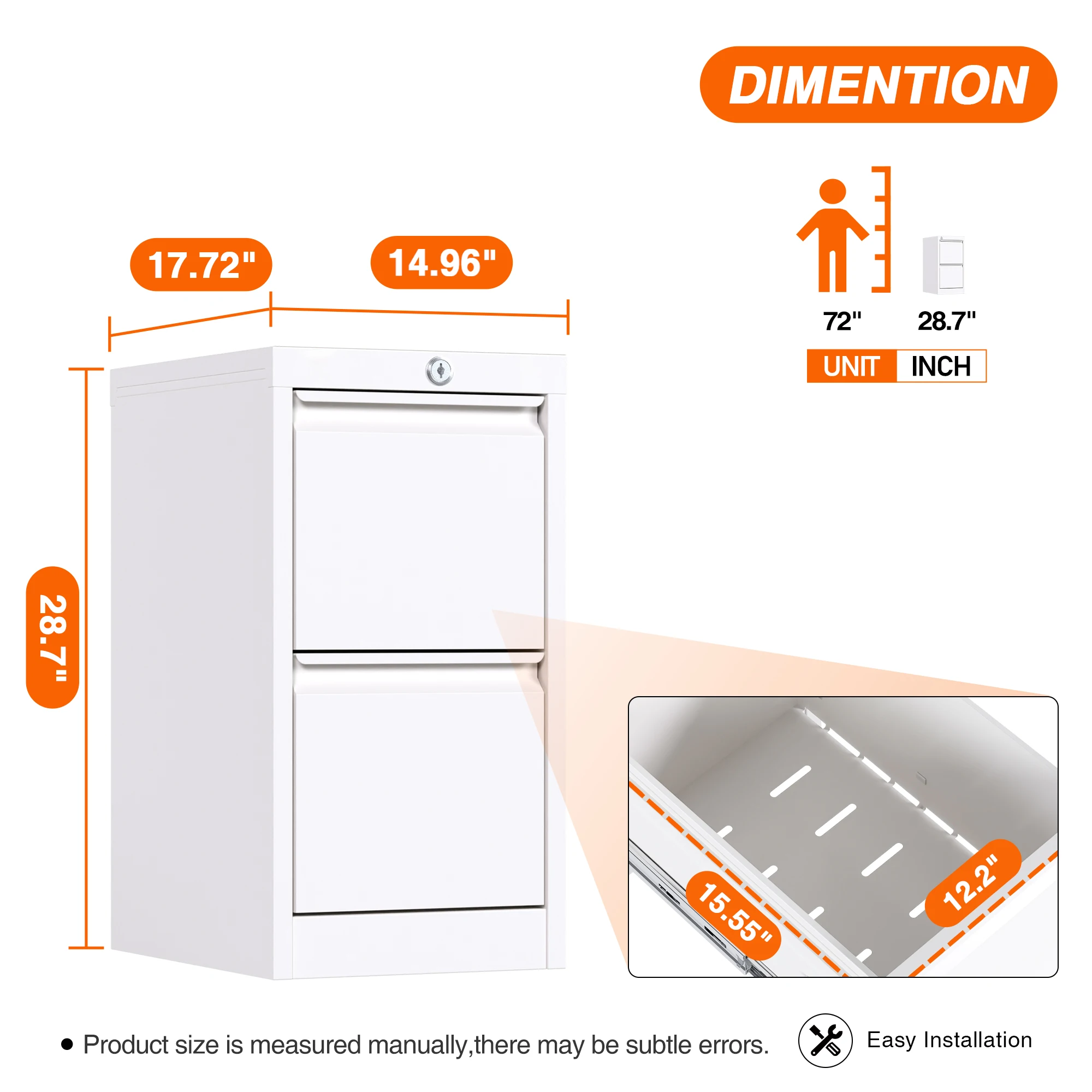 Fashionable and Versatile Vertical Metal File Cabinet White Storage cabinet 2 Drawers Cabinet Office Use