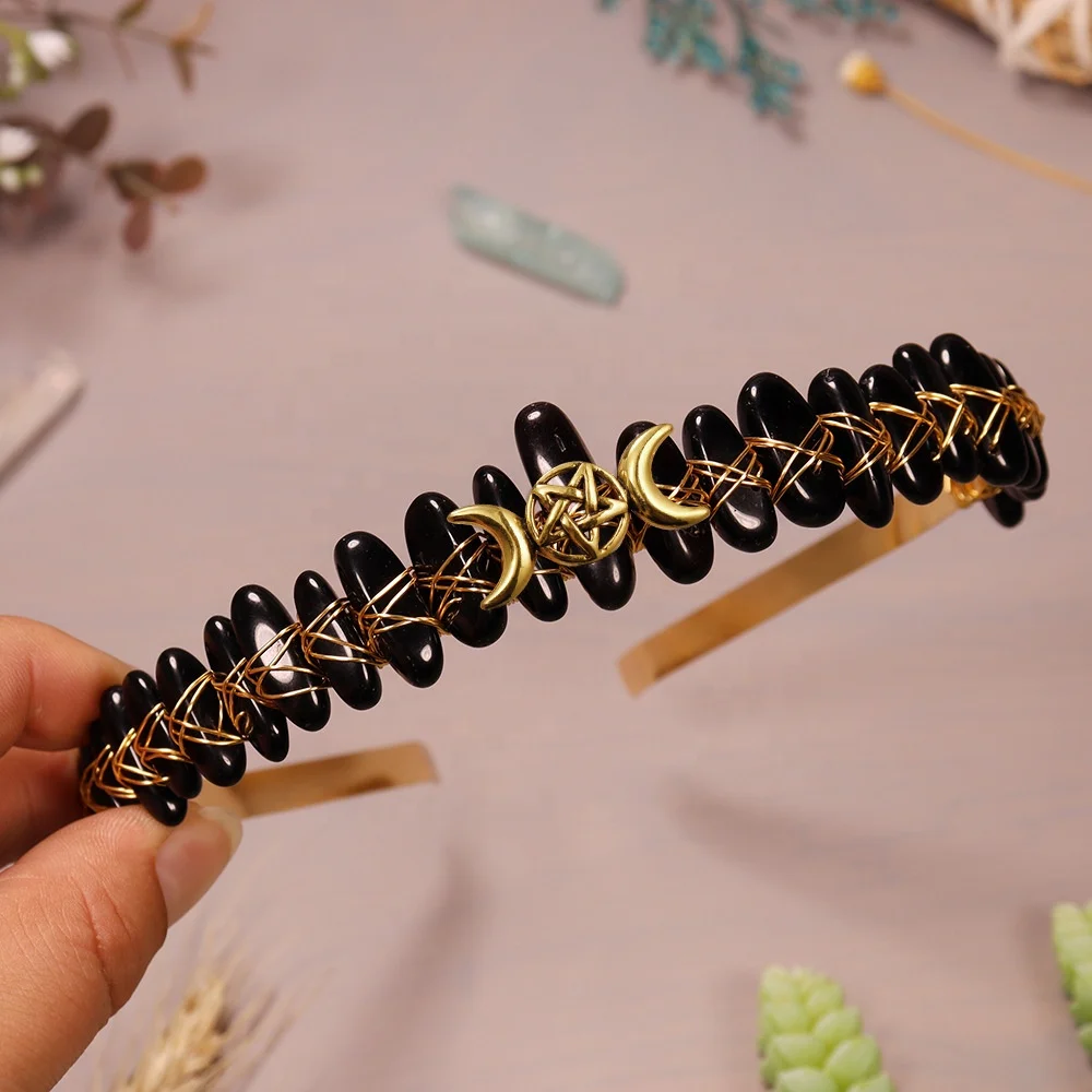 New Sun Moon Stars Headwear Primitive Natural Rose Gold Thread Cut Gravel Crown Handmade by Wild Man Tribe