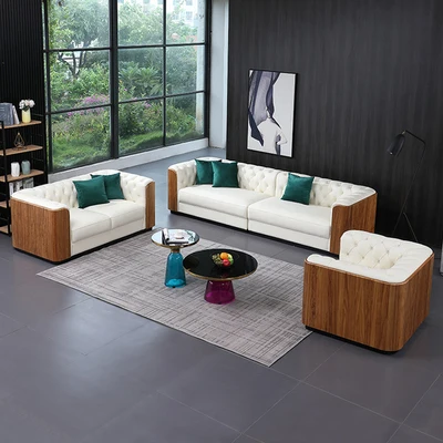 MIDOSO Italian minimalist sofa set living room furniture leather solid wood combination sofa
