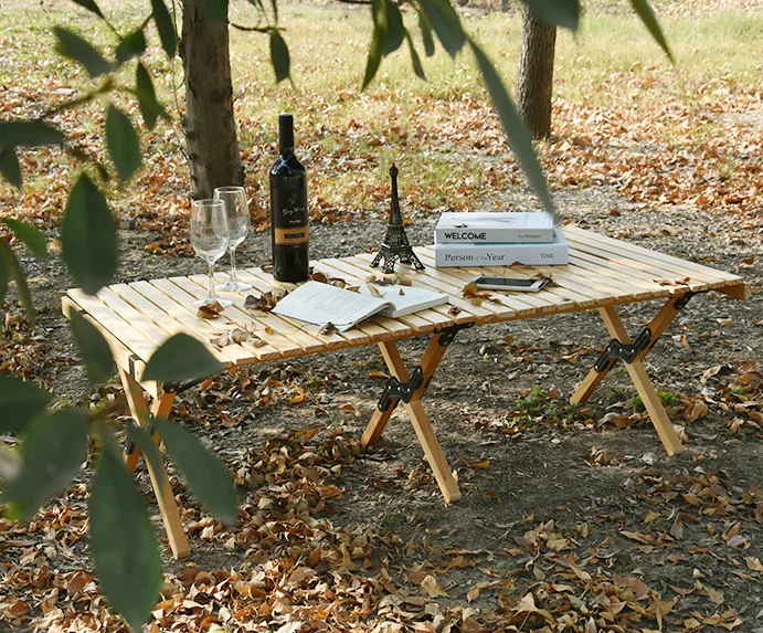 Outdoor Folding Table Camping Wooden Table Family BBQ Picnic Desk Garden Party Table Travel Hiking Outdoor Furniture