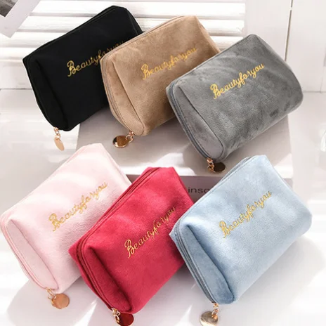 DICHOS Makeup Bag Retro Velvet Large-Capacity  Portable Cylindrical Red Envelope with Zipper Closure Makeup Storage Refill Bag