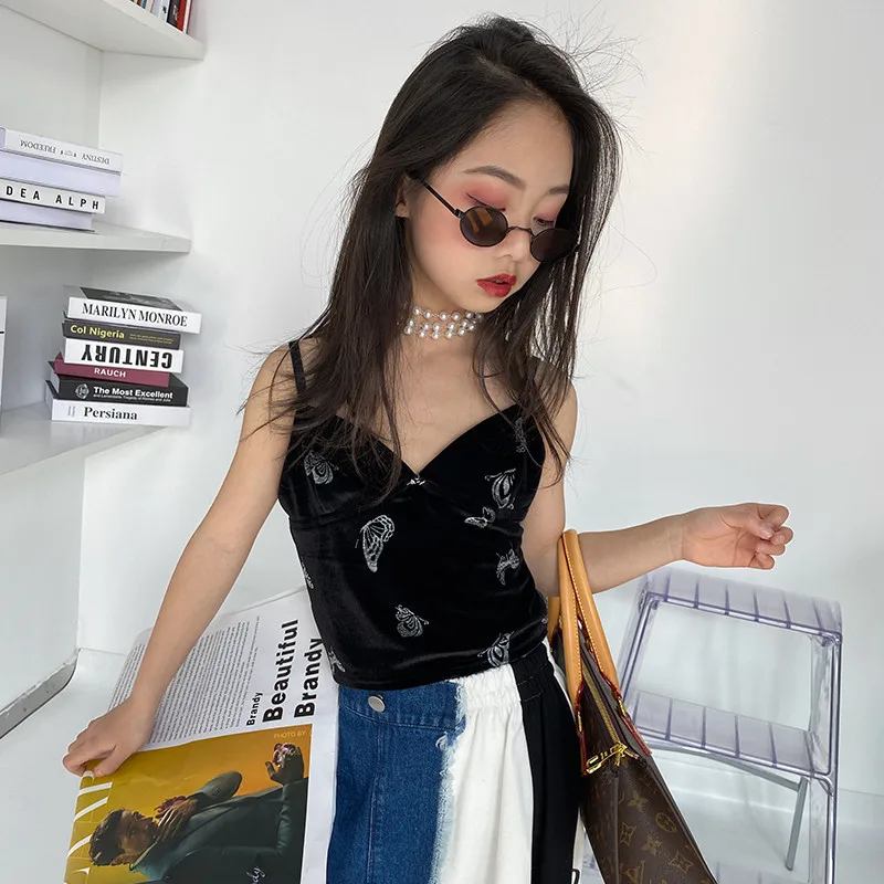 
W2469 spring new arrival fashion baby girls black vest clothing sets big kids bib underwaist boutiques wholesale 