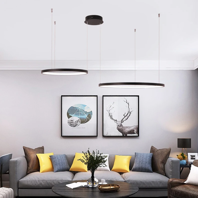Luxury Decorative Round Steel Chandelier Single Ring Acrylic Large Hanging Led Modern Pendant Lamp For Home