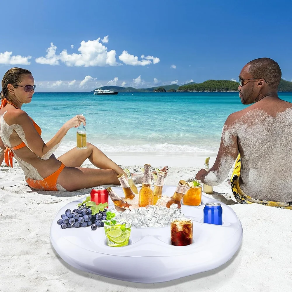 63cm Beverage Fruit Serving Bar Swimming Pool Party LED Color Changing Inflatable Drink Holder Floats With RGB