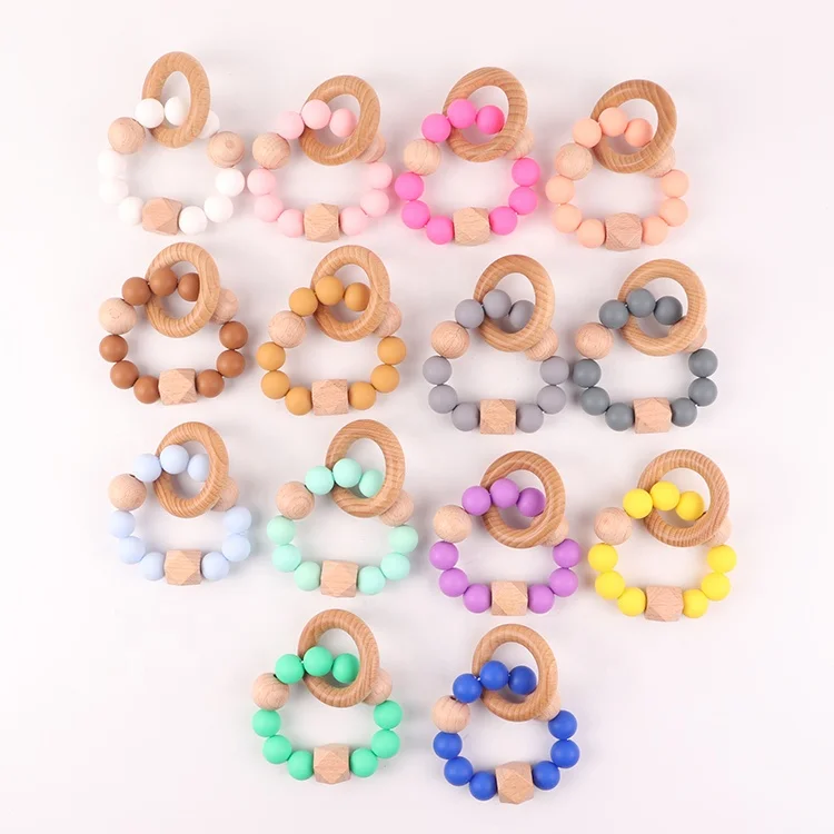 New Style Food Grade Beech Silicone Beads Bracelets Wooden Craft Ornament Baby Teething Ring