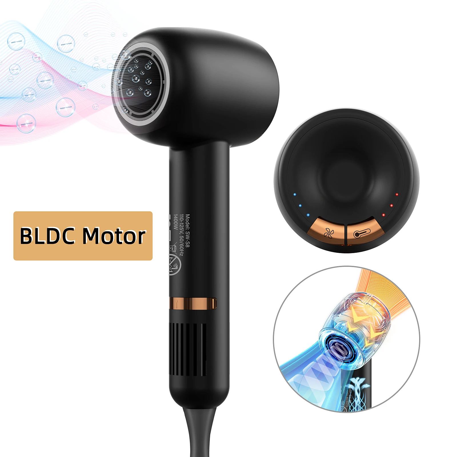 Factory New Model BLDC Motor Mini Multifunctional Hair Styler Blow Ionic Professional Brushless High Speed Hair Dryer