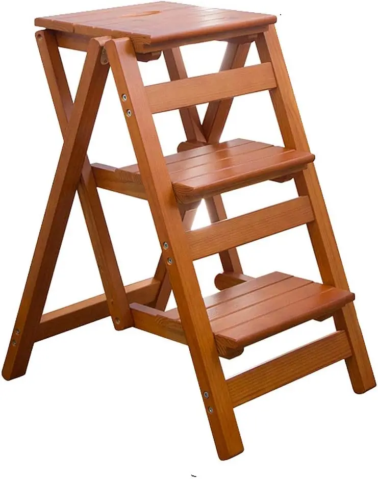 Lightweight 2-Step Folding Solid Wood Ladder Stool for Kitchen Bathroom Living Room Use Pot Flower Pot Household Storage Decor