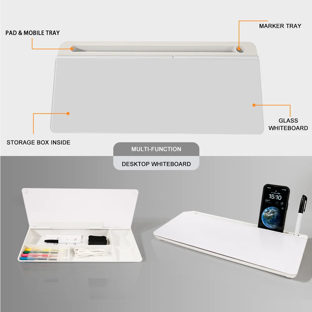 Dry Erase Desktop Storage Whiteboard Pad Office, Home, School Reusable Glass White Smooth Frameless Whiteboard with Calculator