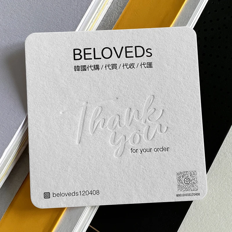 400gsm Cotton Card Paper Handmade Greeting Card Embossed Logo Custom For Wedding