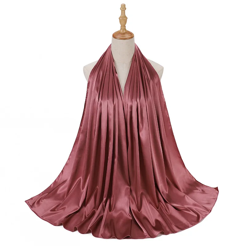 Malaysia YOMO Wholesale Printing Silk Scarf Solid Color Shawl Muslim Silk Satin Hijab For Women Foulard