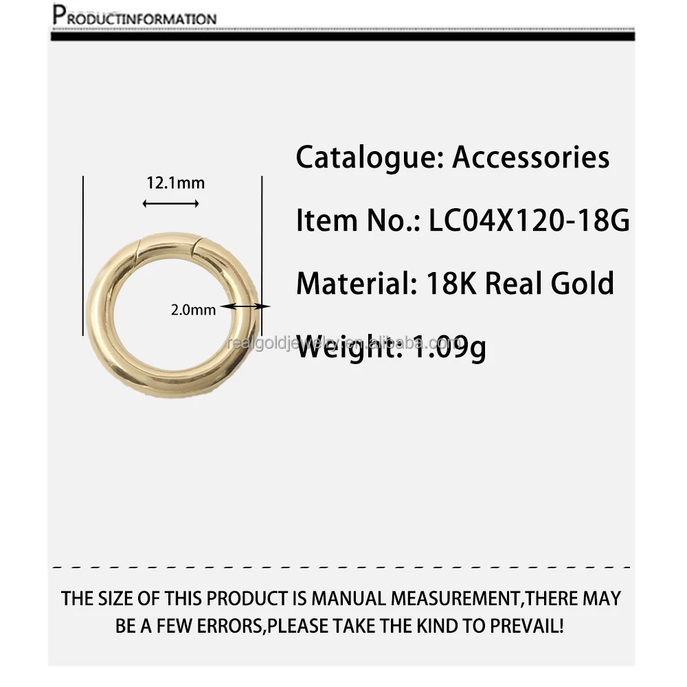 Pure 18K Gold Clasp Muti Size Real Gold Jewelry Round Lock Au750 Solid Gold Seamless Clasp Jewelry Findings