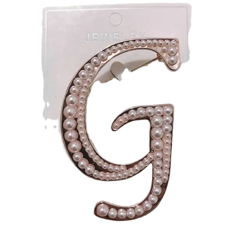 diamond-inlaid  letter brooch high-grade pearl C BRAND STYLE brooch letters -LETTER G