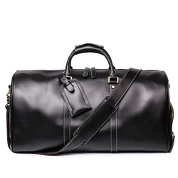 Vintage 24inch quality vegan leather black leather duffel bags large for travel