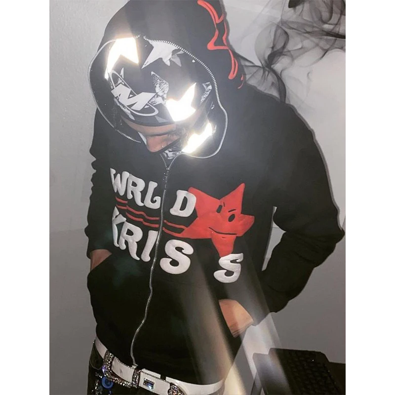 Custom Wholesale 100% Cotton French Terry Streetwear Zipper Hoodies Premium 3D Full Zip Up Puff Print Hoodie