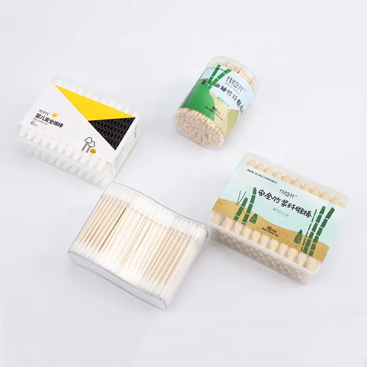 500PCS Paper Stick Earcotton Buds in PVC Box Cotton Bud Oem Cotton Swab 100% Pure Cotton Cleaning 720cartons 30% Deposit White