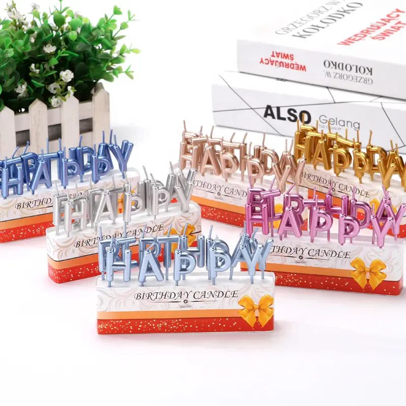 yuyang Colorful Gilded Letters Birthday Sparkler Candle Golden Happy Birthday candles Decorate Party Cake Baking Supplies