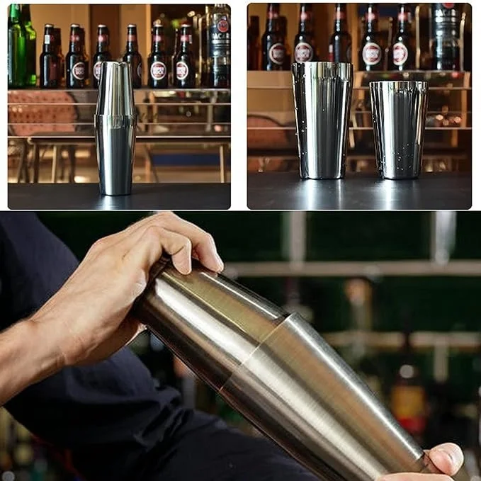 Cocktail Shaker Set Portable 2 -piece 18/8 Bar Shaker Set Silver Stainless Steel Martini Drink Boston Shaker