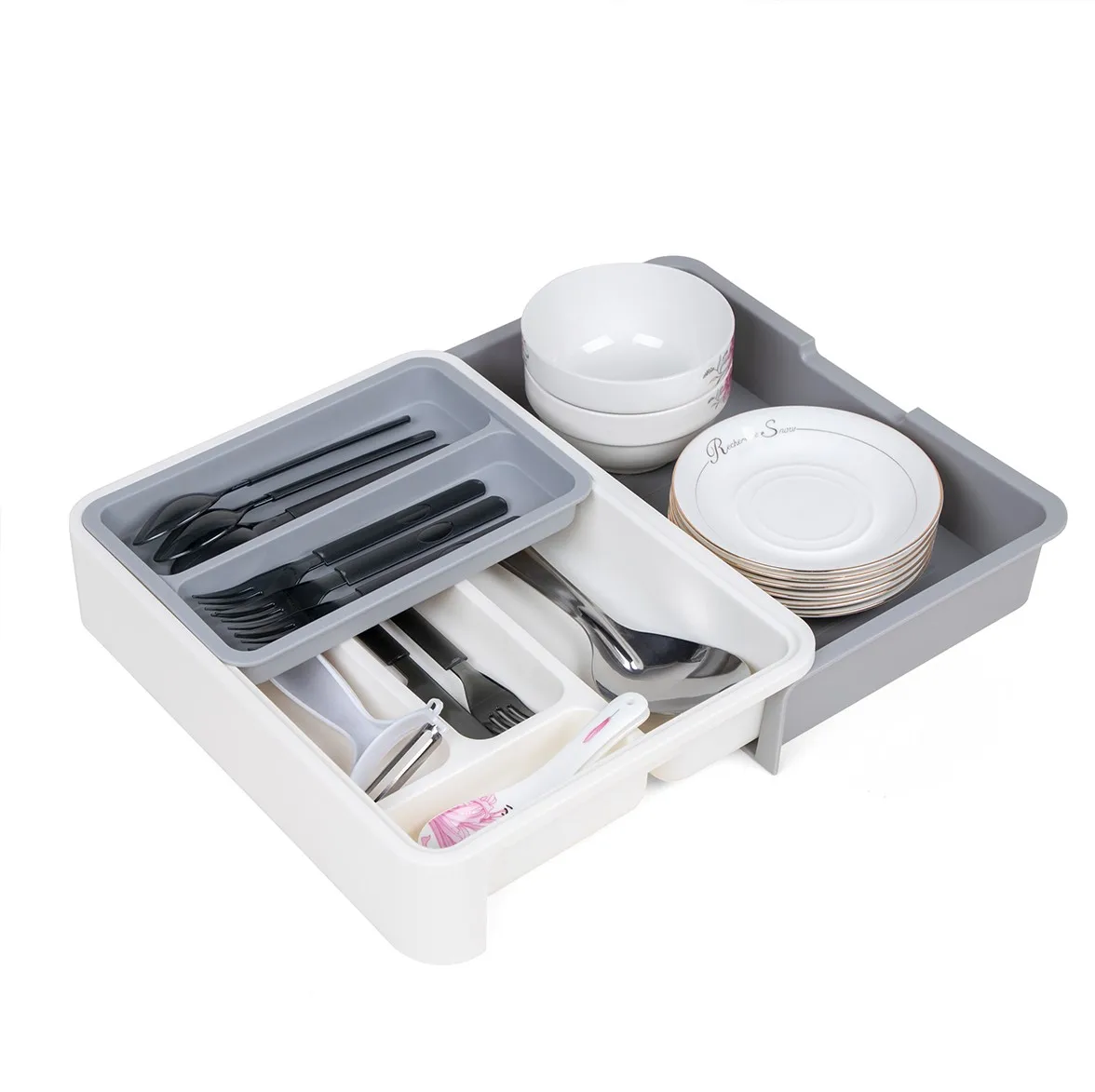 Расширяемый кухонный ящик, органайзер, столовые приборы и посуда премиум-класса, Регулируемый разделитель кухонного ящика